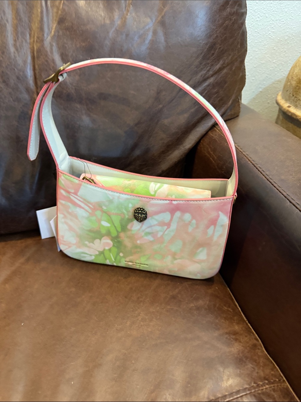 KURT GEIGER Floral Pastel Shoulder AND CROSSBODY Bag in Pink and Green